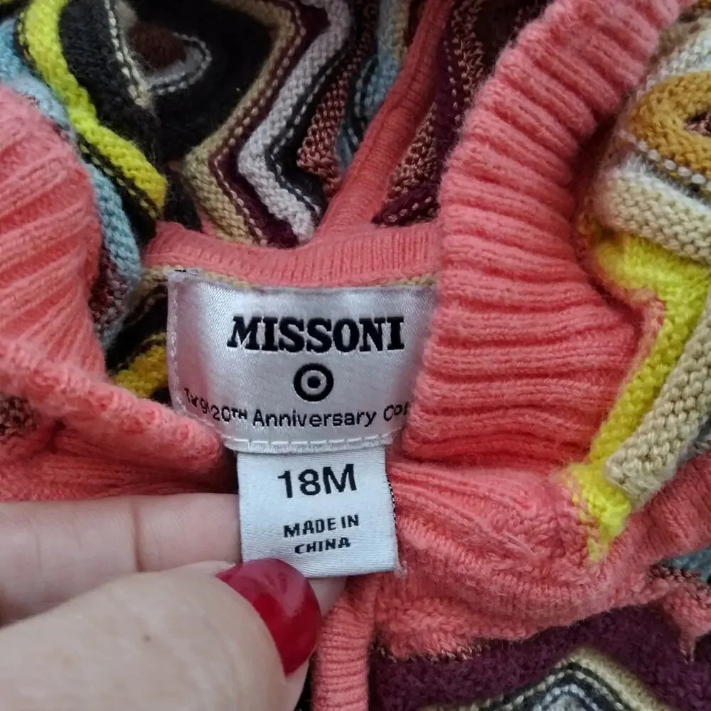 Missoni For Target  Zig Zag Zip-up Hooded Cardigan Multi Color Sweater Size 18M